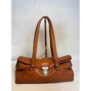 Prada Cognac Pebbled Vitello Leather Shoulder Bag Brown Push Lock Satchel Italy